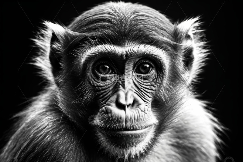 高清大图下载【趣麦麦图】猴子特写黑白肖像
