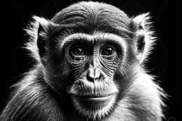 猴子特写黑白肖像
