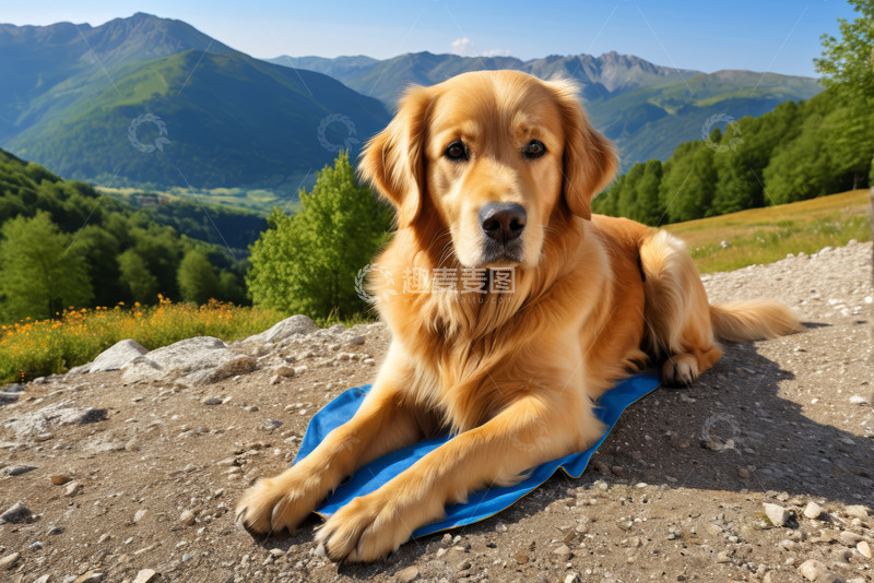 高清大图下载【趣麦麦图】户外山间趴着的金毛犬