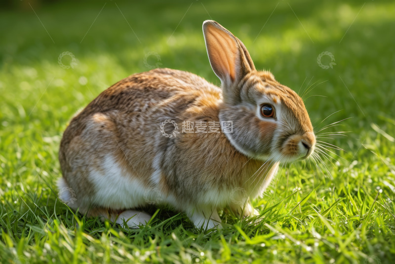 高清大图下载【趣麦麦图】草地上的棕色兔子特写