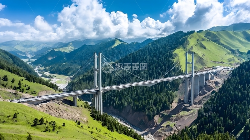 高清大图下载【趣麦麦图】雄伟桥梁森林山谷风光