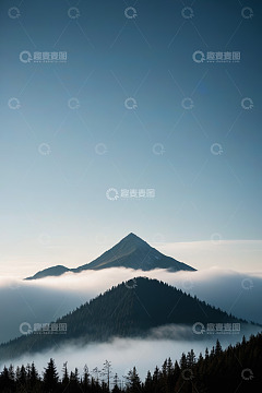 云雾缭绕中的山林与山峰景观