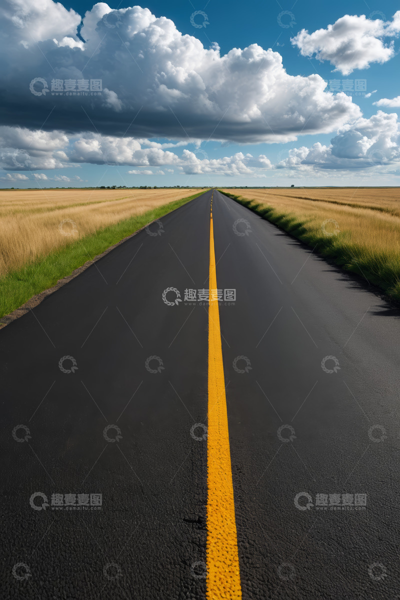高清大图下载【趣麦麦图】田野中延伸的公路风景