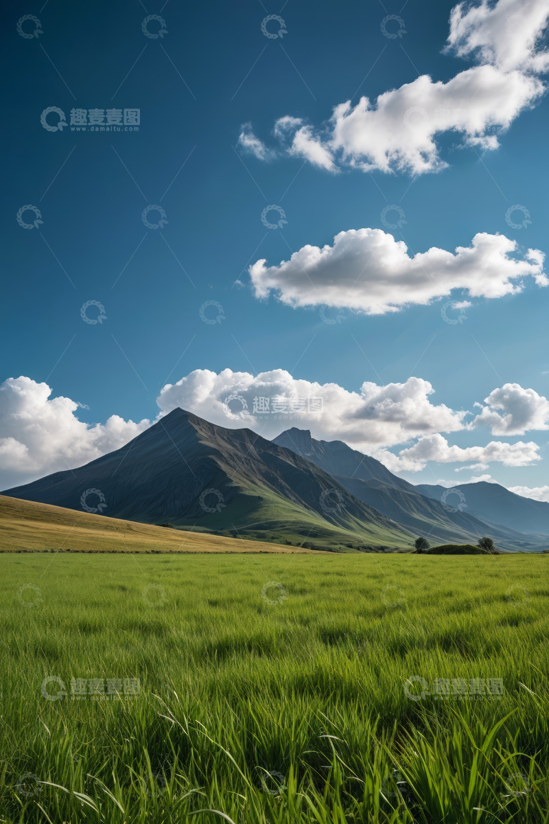 高清大图下载【趣麦麦图】草原与远山的自然风景