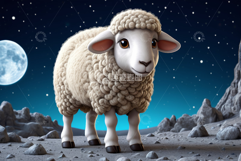 高清大图下载【趣麦麦图】月夜下的卡通绵羊形象