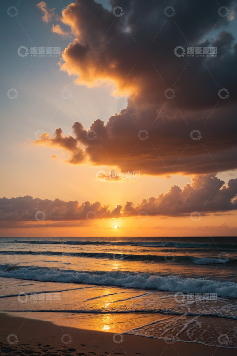高清大图下载【趣麦麦图】海滩日落海洋景观