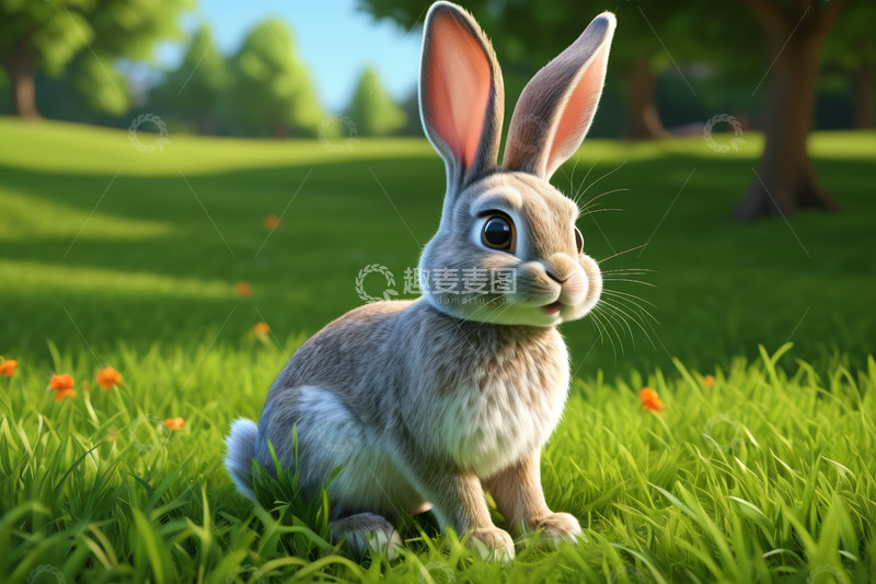 高清大图下载【趣麦麦图】草地上的可爱兔子