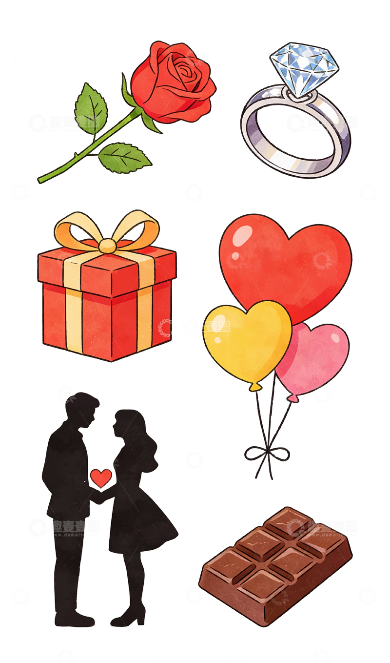 源文件下载【趣麦麦图】浪漫爱情主题插画素材