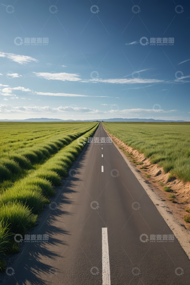 高清大图下载【趣麦麦图】草原中的笔直公路