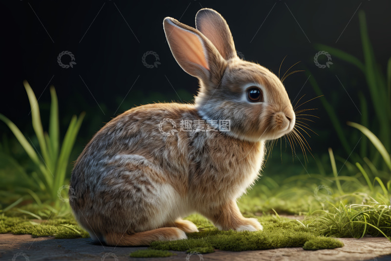 高清大图下载【趣麦麦图】可爱小兔子蹲坐于草地