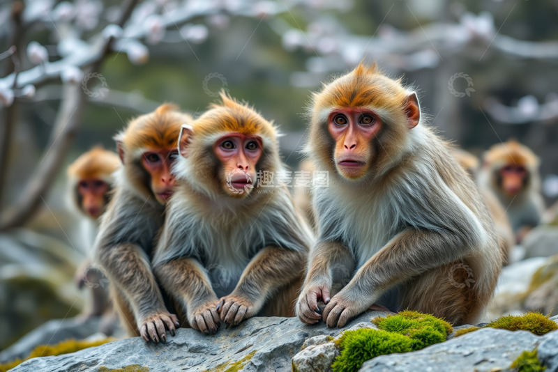 高清大图下载【趣麦麦图】岩石上的猕猴群