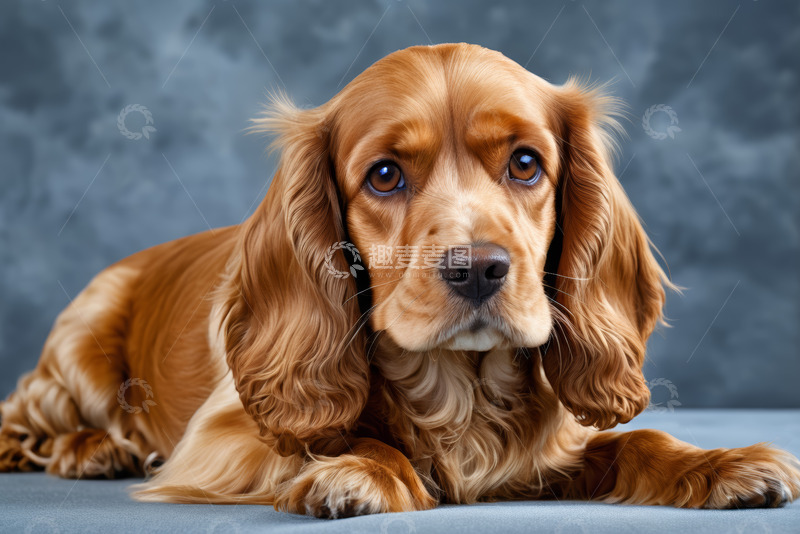高清大图下载【趣麦麦图】趴在地上的棕色可卡犬