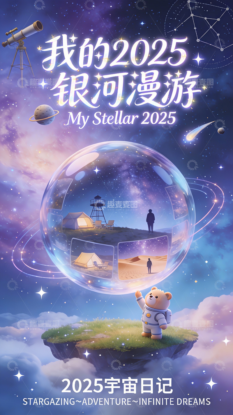 高清大图下载【趣麦麦图】小熊宇航员的 2025 银河记忆胶囊