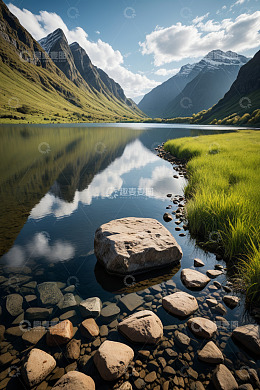 山间湖泊自然风光全景