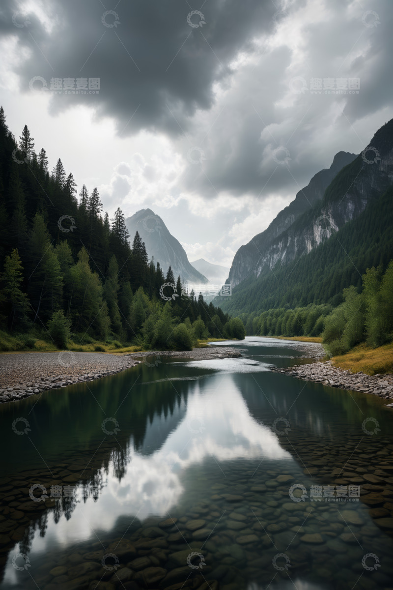 高清大图下载【趣麦麦图】山林间宁静的河流风光