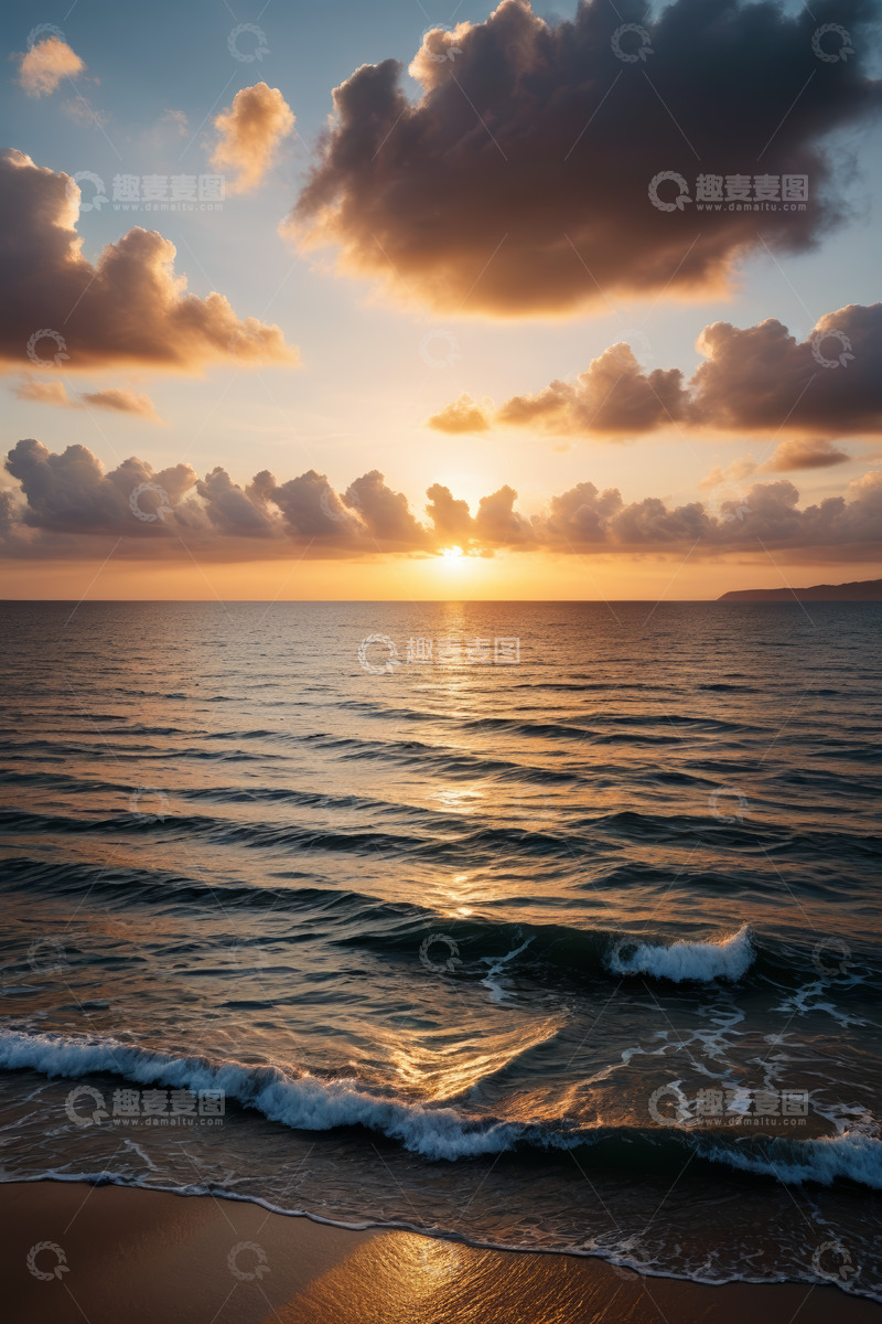 高清大图下载【趣麦麦图】海上日落海滩风光