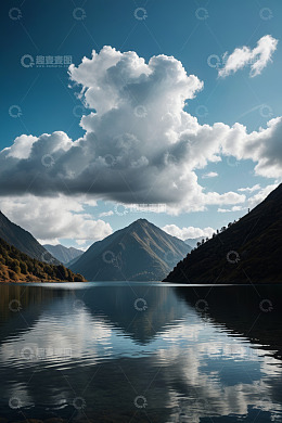 山巅湖泊自然风光全景