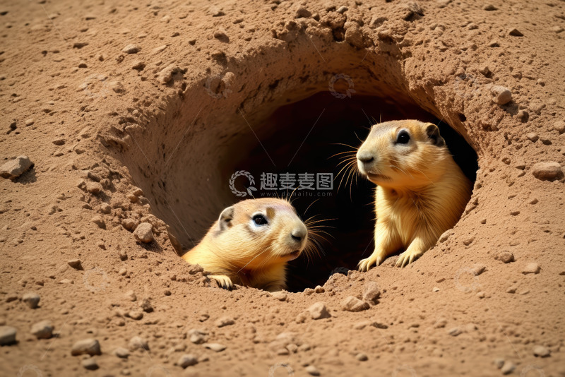 高清大图下载【趣麦麦图】土拨鼠从洞穴探出脑袋