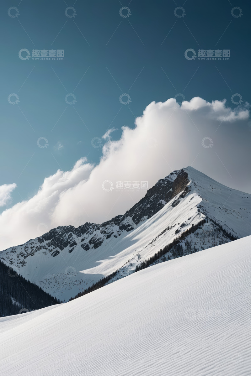 高清大图下载【趣麦麦图】雪山与蓝天白云自然景观