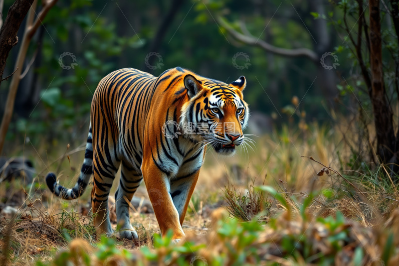 高清大图下载【趣麦麦图】森林中行走的老虎