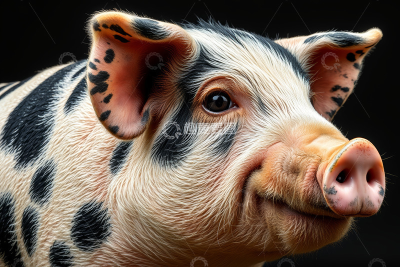 高清大图下载【趣麦麦图】黑白斑点小猪特写