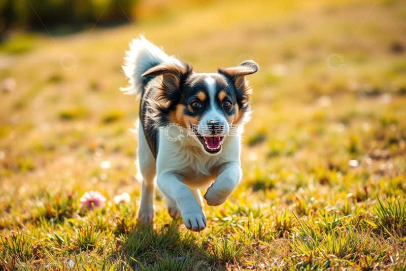 高清大图下载【趣麦麦图】草地上奔跑的宠物狗