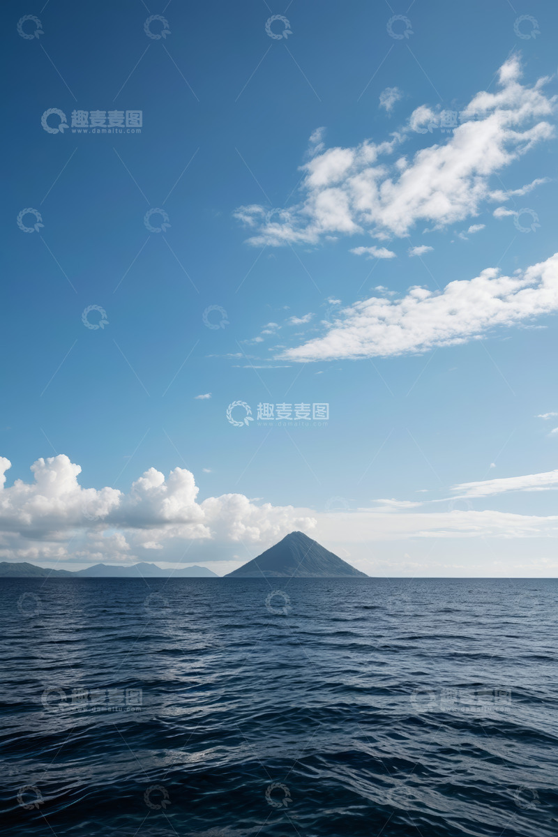 高清大图下载【趣麦麦图】海上远眺孤山与蓝天白云