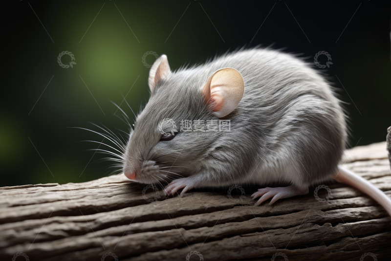 高清大图下载【趣麦麦图】木头上休憩的灰色老鼠