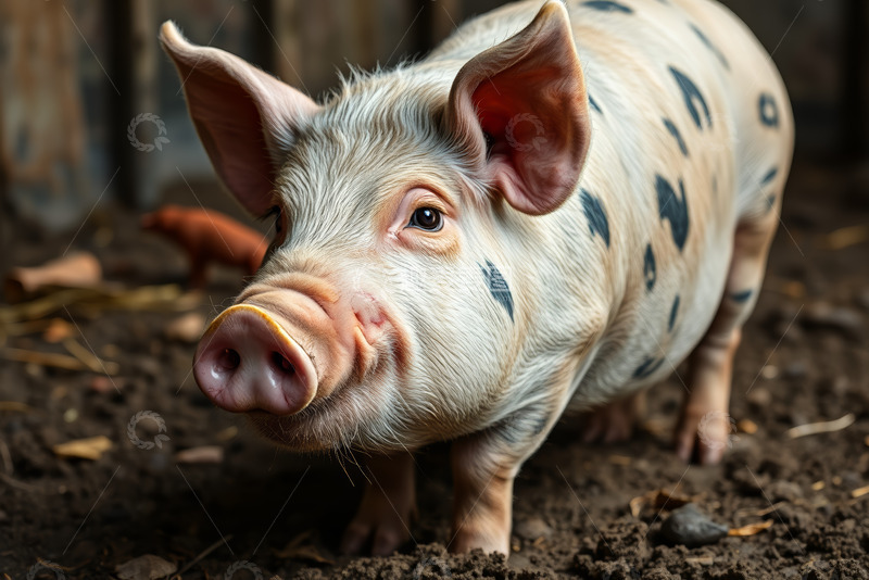 高清大图下载【趣麦麦图】农场里的斑点小猪特写