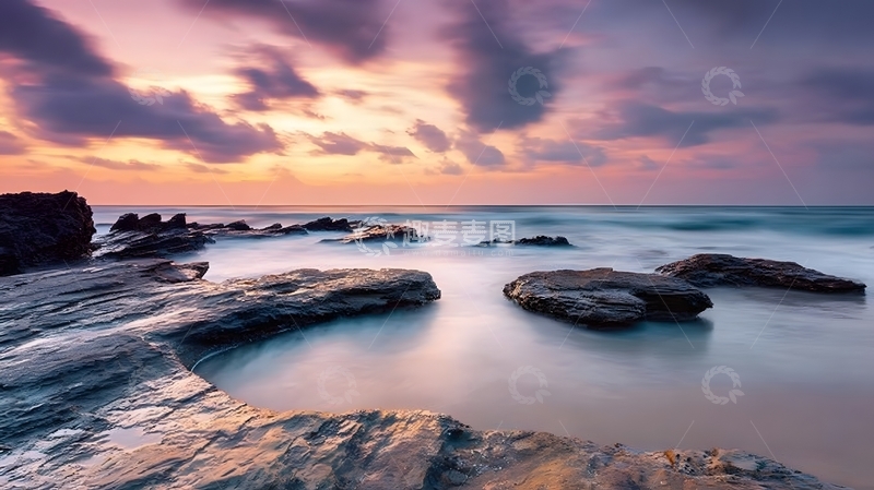 高清大图下载【趣麦麦图】海岸岩石暮色风光摄影