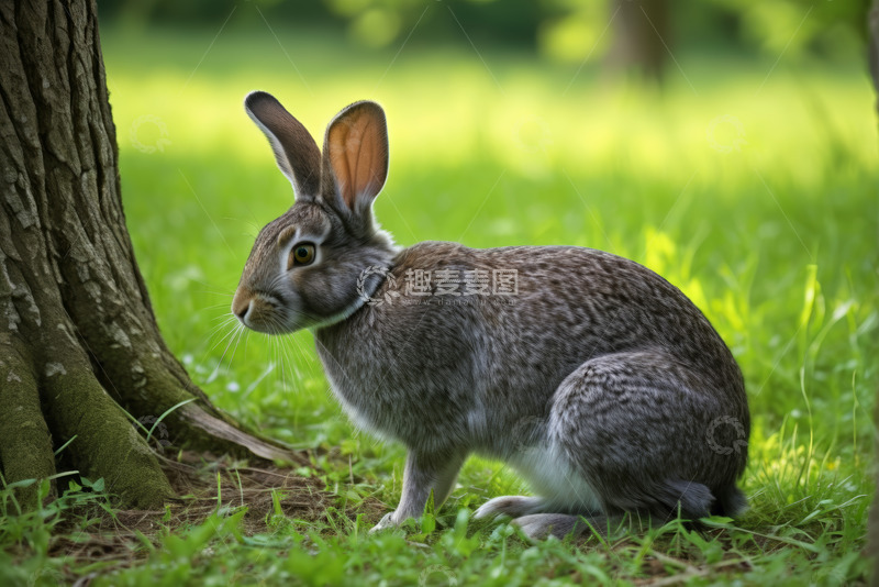高清大图下载【趣麦麦图】树下草地的灰兔特写