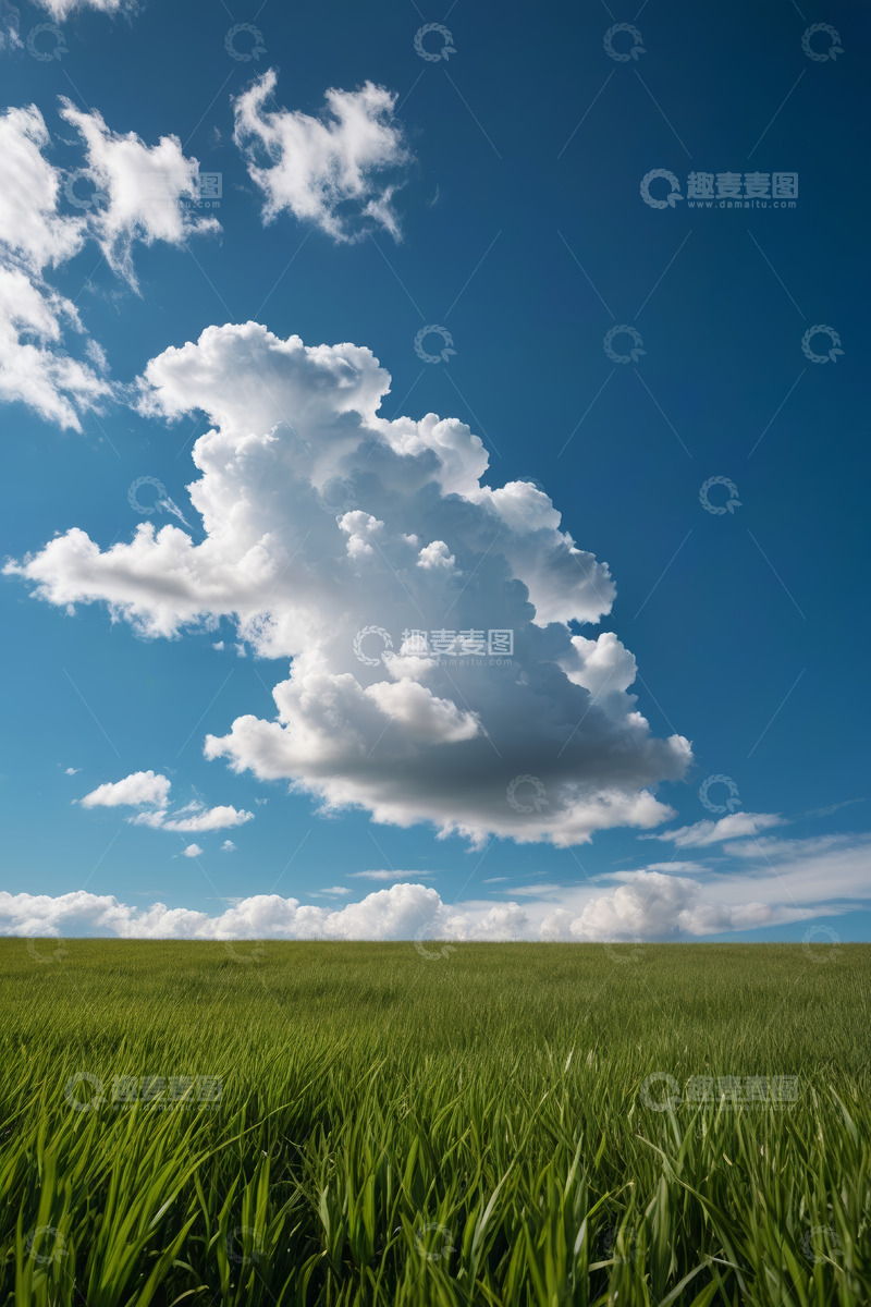高清大图下载【趣麦麦图】蓝天白云下的绿色田野风光
