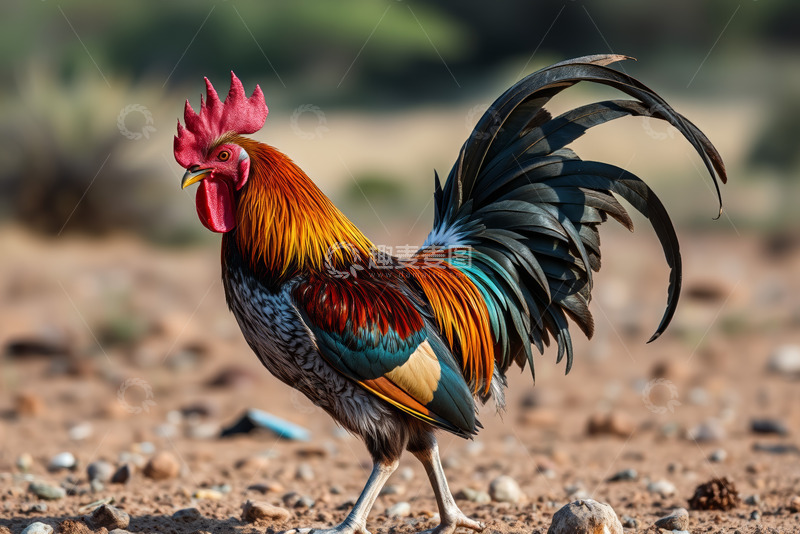 高清大图下载【趣麦麦图】五彩斑斓公鸡在户外站立