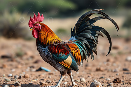 五彩斑斓公鸡在户外站立