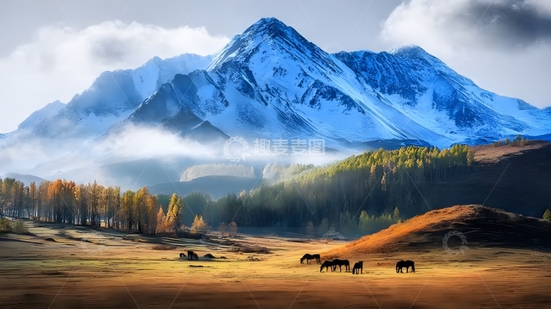 高清大图下载【趣麦麦图】雪山秋景自然风光摄影图片
