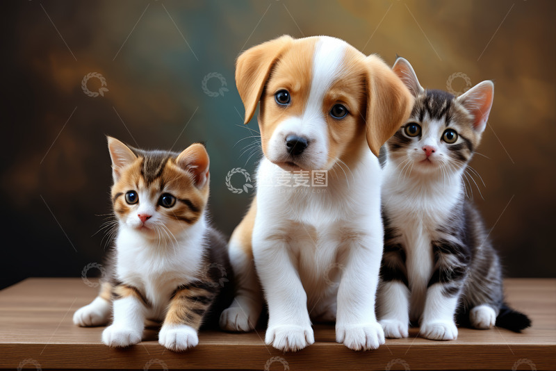 高清大图下载【趣麦麦图】小狗与小猫同框合影