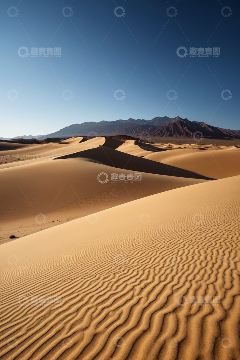 高清大图下载【趣麦麦图】广袤沙漠与远处山脉景观