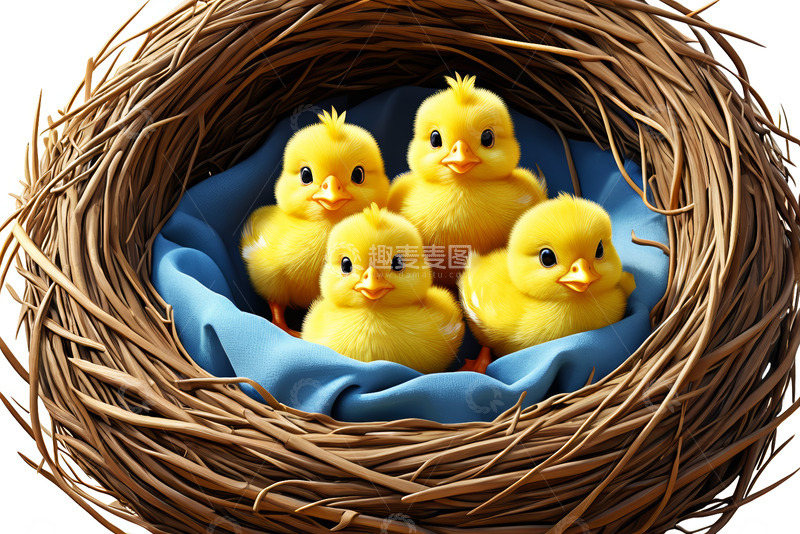高清大图下载【趣麦麦图】鸟巢中的黄色小鸡