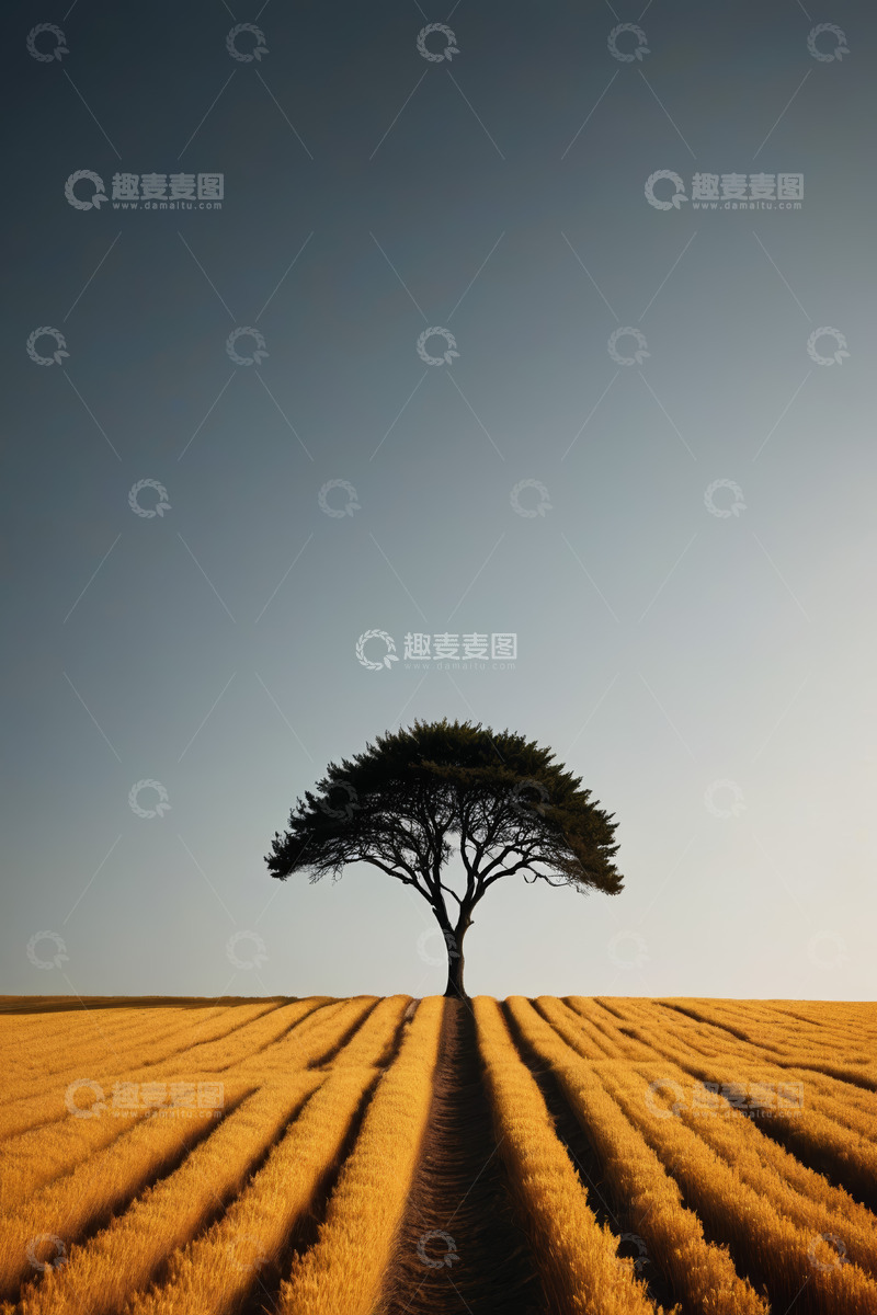 高清大图下载【趣麦麦图】田野中孤独的树
