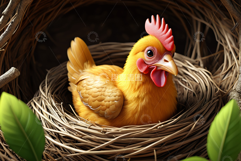 高清大图下载【趣麦麦图】母鸡在鸟巢内休憩画面