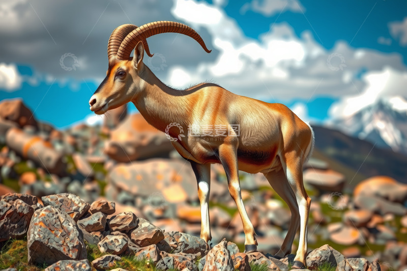 高清大图下载【趣麦麦图】岩石上站立的长角野生动物