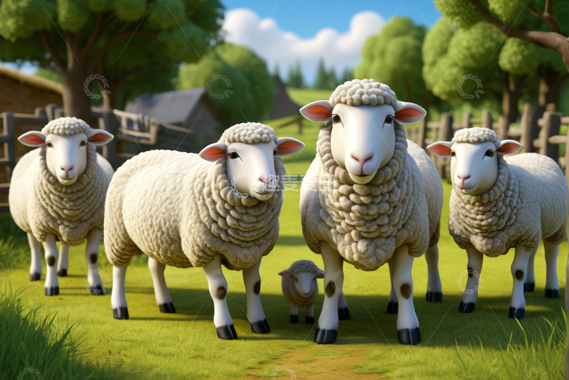 高清大图下载【趣麦麦图】田园中站立的绵羊群