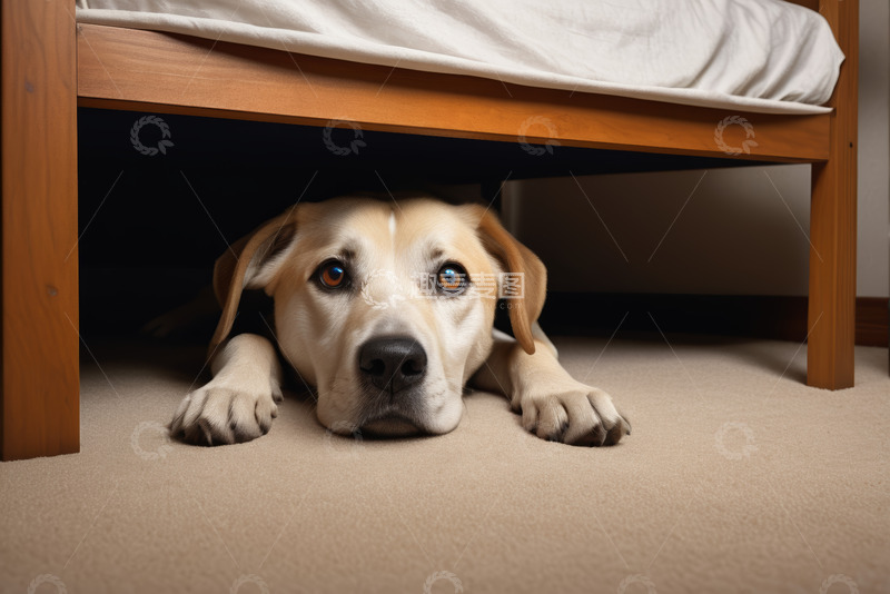 高清大图下载【趣麦麦图】趴在床下的狗
