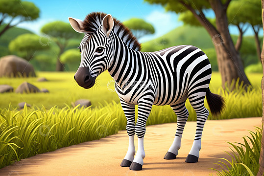 草原上的斑马卡通形象