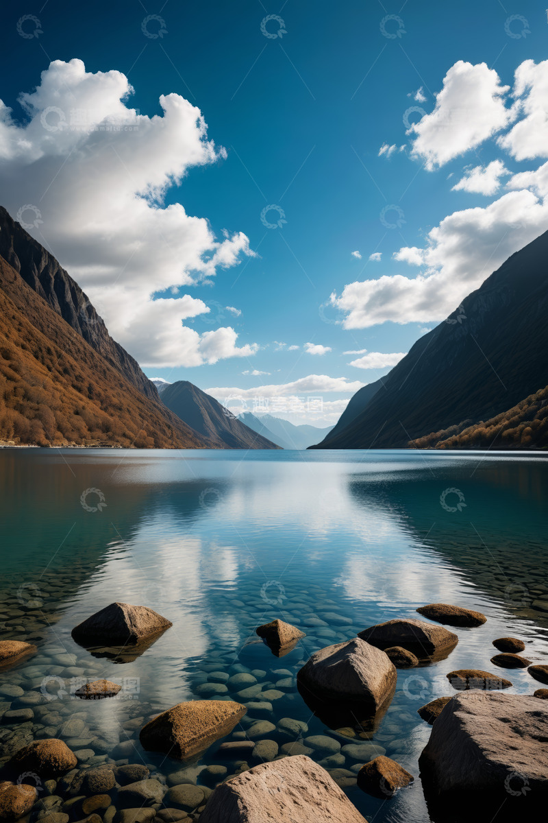 高清大图下载【趣麦麦图】山间湖泊蓝天白云自然景观