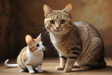 大小猫咪同框对视素材