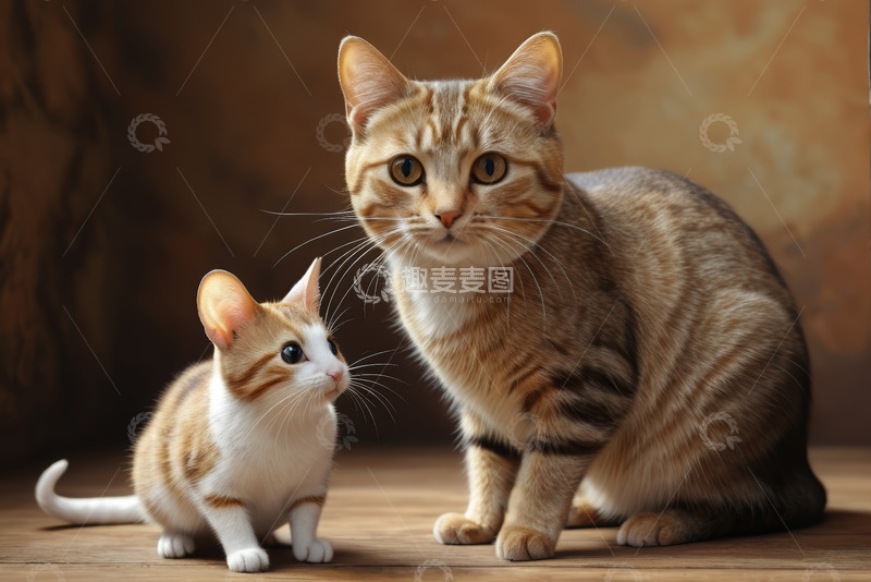 高清大图下载【趣麦麦图】大小猫咪同框对视素材