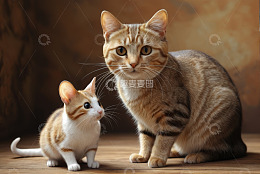 大小猫咪同框对视素材