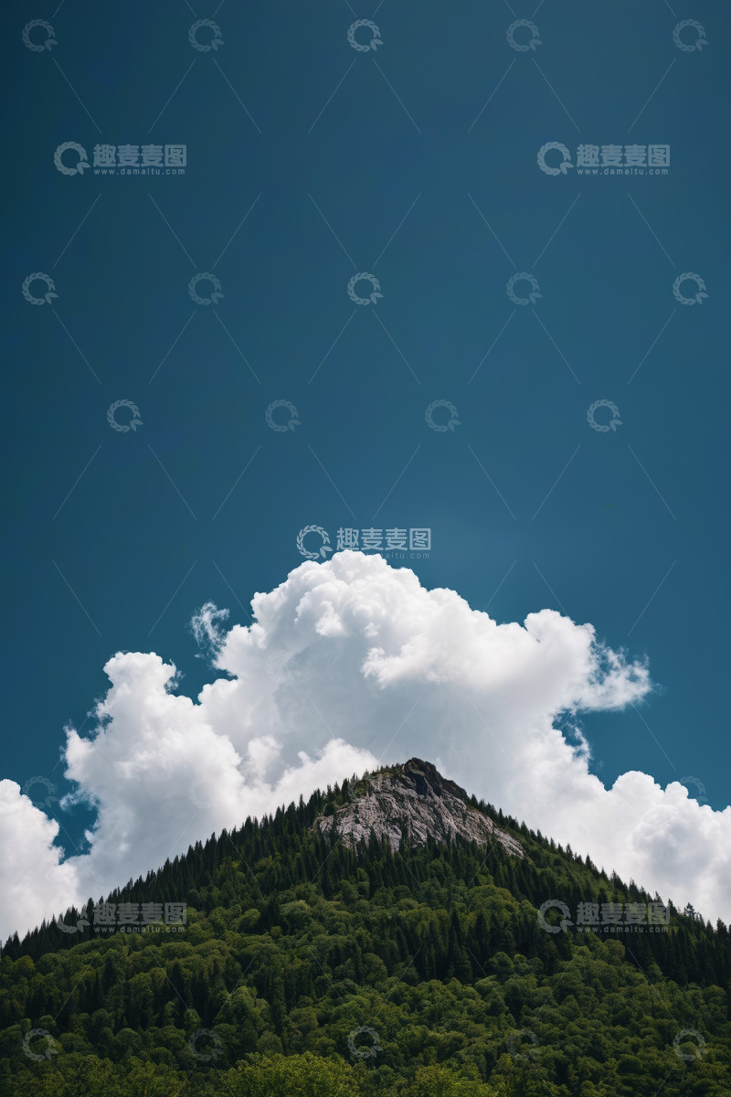 高清大图下载【趣麦麦图】山顶森林与蓝天白云景观