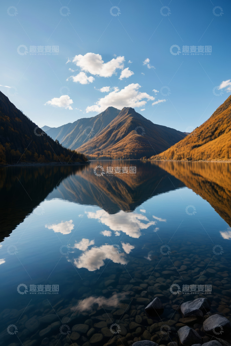 高清大图下载【趣麦麦图】山水相映的宁静湖泊风光